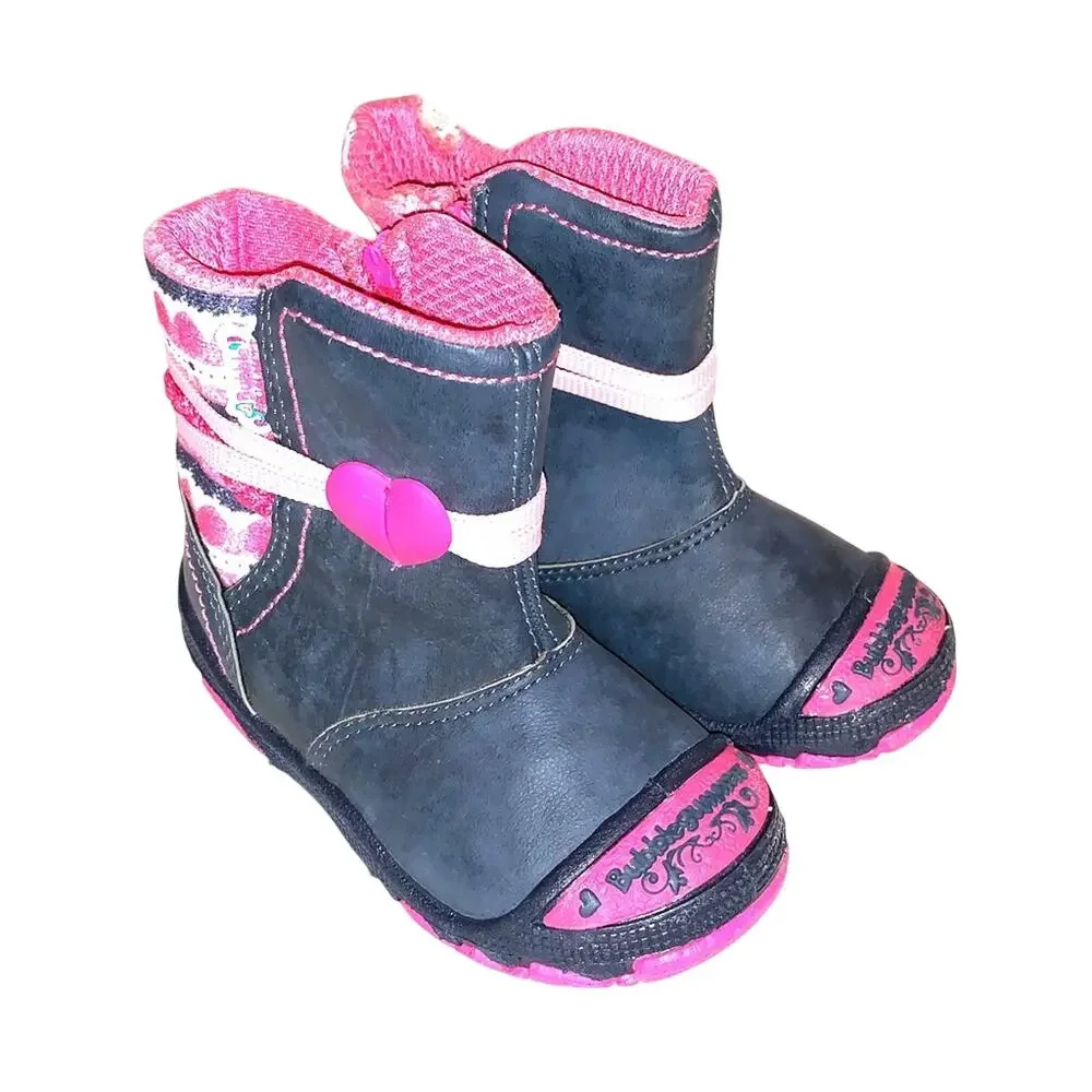Bubble Gummers Toddler Boots‎ 5.5 Black Pink Heart Rain Winter Boots